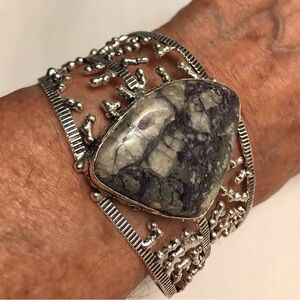 Ocean Jasper Stamped 925 Sterling Silver Cuff Bracelet